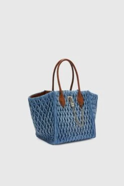 ERMANNO SCERVINO Maggie Media In Denim With Handmade Smock Stitch Work -Angelina Store D453S754RHDJ B4580 03