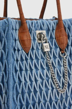 ERMANNO SCERVINO Maggie Media In Denim With Handmade Smock Stitch Work -Angelina Store D453S754RHDJ B4580 04