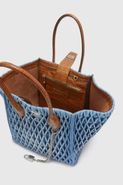 ERMANNO SCERVINO Maggie Media In Denim With Handmade Smock Stitch Work -Angelina Store D453S754RHDJ B4580 05