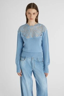 ERMANNO SCERVINO Light Blue Pure Cashmere Sweater With Lace -Angelina Store D455M319APPYU 64021 02 c1ee8126 d9e8 463d b484 687b4a94bab1