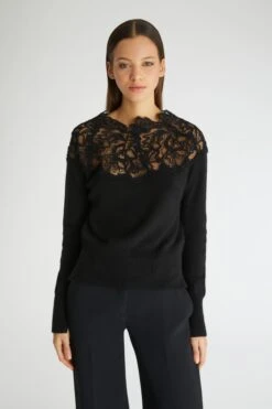 ERMANNO SCERVINO Black Pure Cashmere Sweater With Lace -Angelina Store D455M319APPYU 95708 03 850d9e52 958f 46b1 a954 83b99478eaea