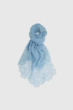 ERMANNO SCERVINO Bleu Clair Pure Cashmere Stole With Lace