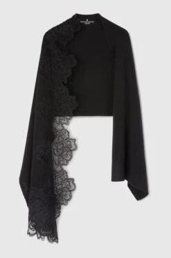 ERMANNO SCERVINO Black Pure Cashmere Stole With Lace