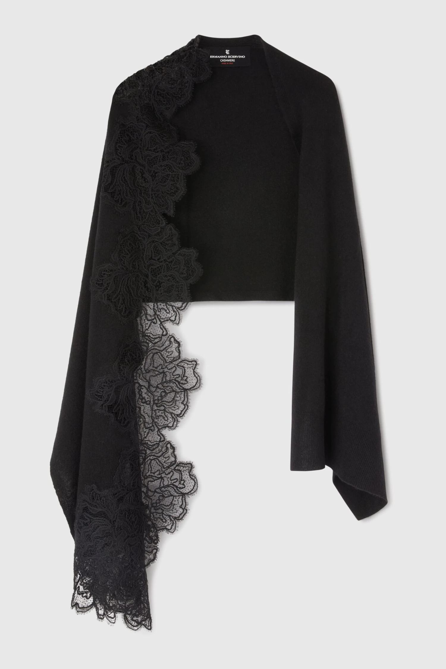 ERMANNO SCERVINO Black Pure Cashmere Stole With Lace 3 ERMANNO SCERVINO Black Pure Cashmere Stole With Lace