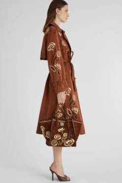 ERMANNO SCERVINO Midi Trench Coat In Technical Fabric With Handmade Embroidery -Angelina Store D460D303RUUJ 81148 03