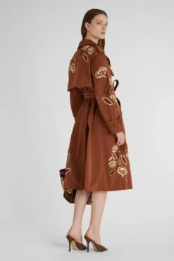 ERMANNO SCERVINO Midi Trench Coat In Technical Fabric With Handmade Embroidery -Angelina Store D460D303RUUJ 81148 05