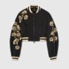 ERMANNO SCERVINO Technical Fabric Bomber Jacket With Handmade Rafia Floral Embroidery -Angelina Store D460D308RUUJ 95708 01