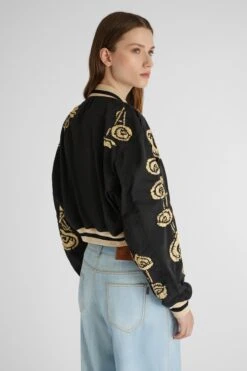 ERMANNO SCERVINO Technical Fabric Bomber Jacket With Handmade Rafia Floral Embroidery 9 ERMANNO SCERVINO Technical Fabric Bomber Jacket With Handmade Rafia Floral Embroidery -Angelina Store D460D308RUUJ 95708 03