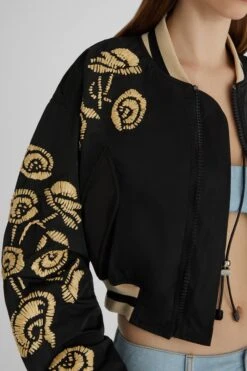 ERMANNO SCERVINO Technical Fabric Bomber Jacket With Handmade Rafia Floral Embroidery 10 ERMANNO SCERVINO Technical Fabric Bomber Jacket With Handmade Rafia Floral Embroidery -Angelina Store D460D308RUUJ 95708 04