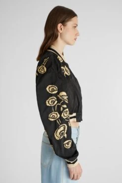 ERMANNO SCERVINO Technical Fabric Bomber Jacket With Handmade Rafia Floral Embroidery 11 ERMANNO SCERVINO Technical Fabric Bomber Jacket With Handmade Rafia Floral Embroidery -Angelina Store D460D308RUUJ 95708 05