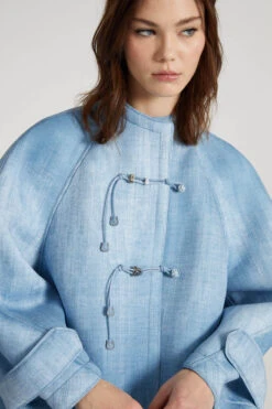 ERMANNO SCERVINO Denim Print Scuba Boxy Caban With Frogs -Angelina Store D460D735VQJ S4217 05