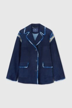 ERMANNO SCERVINO Single-breasted Suede Jacket With Hand-woven Multicoloured Rafia Details
