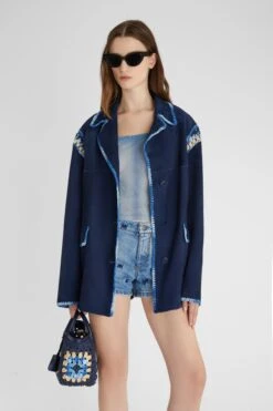 ERMANNO SCERVINO Single-breasted Suede Jacket With Hand-woven Multicoloured Rafia Details -Angelina Store D460I302RFPX 93920 03