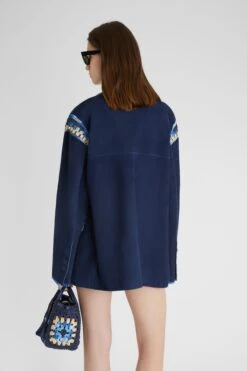 ERMANNO SCERVINO Single-breasted Suede Jacket With Hand-woven Multicoloured Rafia Details -Angelina Store D460I302RFPX 93920 04