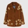 ERMANNO SCERVINO Single-breasted Suede Jacket With Handmade Contrasting Rafia Floral Embroidery -Angelina Store D460I311RFPX 91230 01