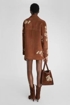 ERMANNO SCERVINO Single-breasted Suede Jacket With Handmade Contrasting Rafia Floral Embroidery -Angelina Store D460I311RFPX 91230 05