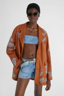 ERMANNO SCERVINO Single-breasted Leather Jacket With Contrasting Handmade Floral Embroidery -Angelina Store D460I311RJYG 71137 03