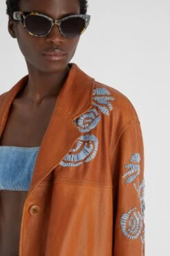 ERMANNO SCERVINO Single-breasted Leather Jacket With Contrasting Handmade Floral Embroidery -Angelina Store D460I311RJYG 71137 05