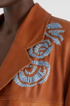 ERMANNO SCERVINO Single-breasted Leather Jacket With Contrasting Handmade Floral Embroidery -Angelina Store D460I311RJYG 71137 06