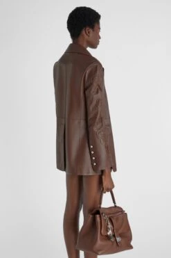 ERMANNO SCERVINO Single-breasted Leather Jacket With Handmade Embroidery And Carvings -Angelina Store D460I316RHGN 91230 04