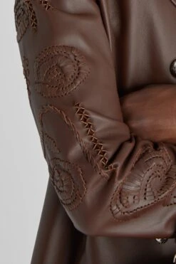 ERMANNO SCERVINO Single-breasted Leather Jacket With Handmade Embroidery And Carvings -Angelina Store D460I316RHGN 91230 06