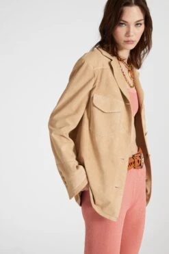 ERMANNO SCERVINO Single-breasted Jacket In Clouded Suede With Topstitching And Broguing Details. -Angelina Store D460I701KIW 61010 04