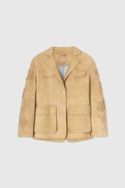 ERMANNO SCERVINO Nuvolato Suede Single-breasted Sahariana With Handmade Floral Embroidery On The Sleeves.