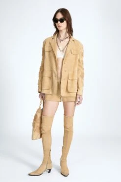 ERMANNO SCERVINO Nuvolato Suede Single-breasted Sahariana With Handmade Floral Embroidery On The Sleeves. -Angelina Store D460I703ROKR W4603 03