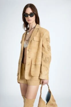 ERMANNO SCERVINO Nuvolato Suede Single-breasted Sahariana With Handmade Floral Embroidery On The Sleeves. -Angelina Store D460I703ROKR W4603 04