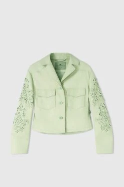 ERMANNO SCERVINO Nappa Leather Short Boxy Jacket With Handmade Geometric Embroidery
