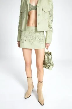 ERMANNO SCERVINO Nappa Leather Miniskirt With Handmade Geometric Embroidery -Angelina Store D460O700RHJQ 30212 05 8218e4e5 56b0 4644 ad25 52d747f96bee