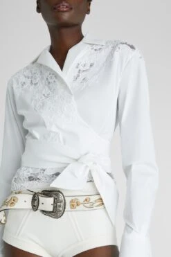 ERMANNO SCERVINO Crossed Poplin Shirt With Bow And Lace Details -Angelina Store D462K304GCX 10601 05
