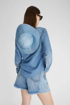 ERMANNO SCERVINO Denim Shirt With Handmade Floral Appliques -Angelina Store D462K317TZD 94037 04