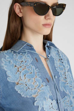 ERMANNO SCERVINO Denim Shirt With Handmade Floral Appliques -Angelina Store D462K317TZD 94037 05