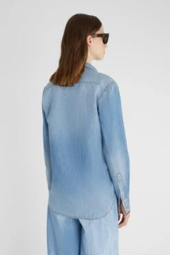 ERMANNO SCERVINO Denim Shirt With Handmade Suede Floral Applique -Angelina Store D462K318TZD 94037 04