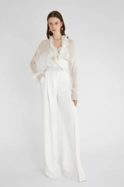 ERMANNO SCERVINO Pure Silk Chiffon Blouse With Lace And Ruffles -Angelina Store D462K319CSQEL 10601 02