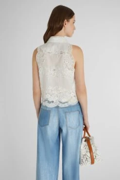 ERMANNO SCERVINO Sleeveless Shirt With Valencienne Lace -Angelina Store D462K321JBN 10601 04 93e71bc8 adda 40eb b366 394c950ea94f