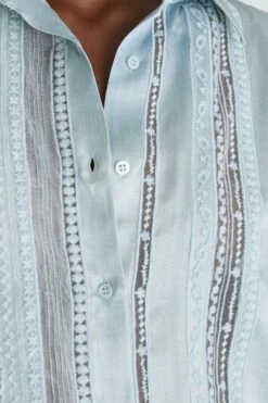 ERMANNO SCERVINO Light Denim Print Pure Silk Shirt With Lace Valencienne -Angelina Store D462K342BXF S4612 05