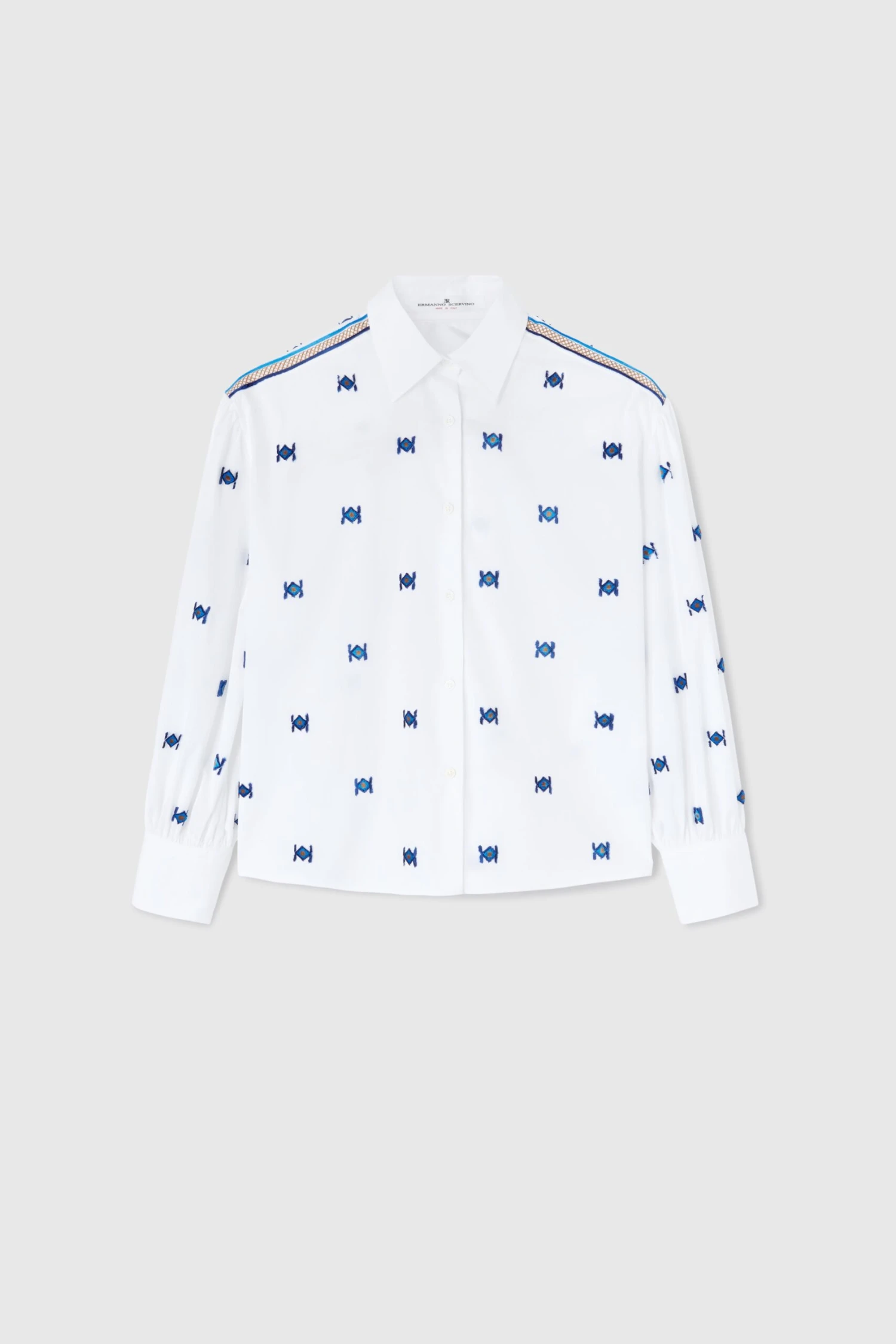 ERMANNO SCERVINO Pure Cotton Shirt With Puff Sleeves And Geometric Embroidery 3 ERMANNO SCERVINO Pure Cotton Shirt With Puff Sleeves And Geometric Embroidery