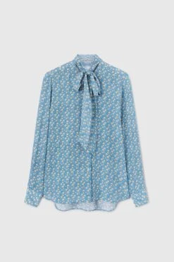 ERMANNO SCERVINO Pure Silk Shirt With Sash Collar And Micro Flower Pattern