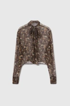 ERMANNO SCERVINO Pure Silk Chiffon Shirt With Macrame Lace Print
