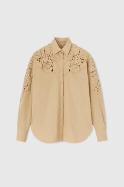 ERMANNO SCERVINO Oversize Poplin Shirt With Handmade Floral Appliques