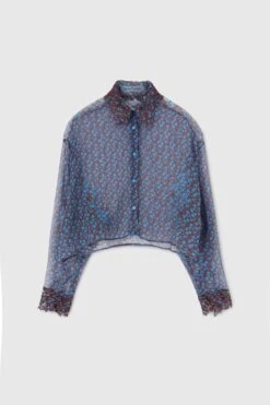 ERMANNO SCERVINO Pure Silk Chiffon Shirt With Lace Details And Micro Flower Print