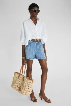 ERMANNO SCERVINO Oversize Poplin Shirt With Jewelled Buttons -Angelina Store D462K397BQP 10601 06