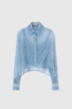 ERMANNO SCERVINO Pure Silk Chiffon Shirt With Micro Flower Print And Valencienne Lace Details