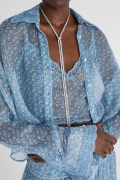 ERMANNO SCERVINO Pure Silk Chiffon Shirt With Micro Flower Print And Valencienne Lace Details -Angelina Store D462K399CSRQO S4624 05