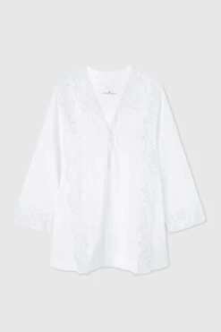 ERMANNO SCERVINO Short Cotton Kaftan With Handmade Rebrode Lace Appliques