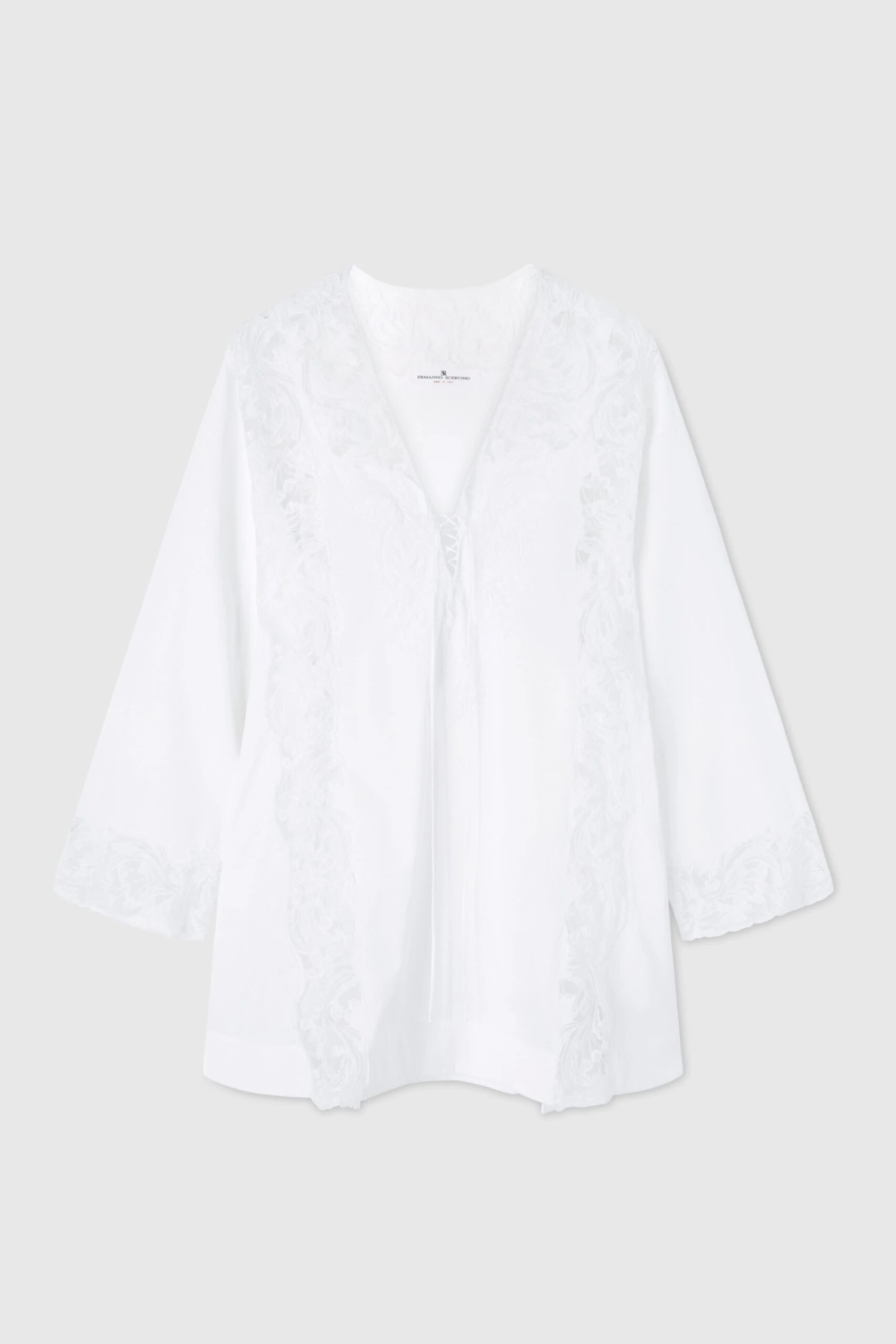 ERMANNO SCERVINO Short Cotton Kaftan With Handmade Rebrode Lace Appliques 3 ERMANNO SCERVINO Short Cotton Kaftan With Handmade Rebrode Lace Appliques