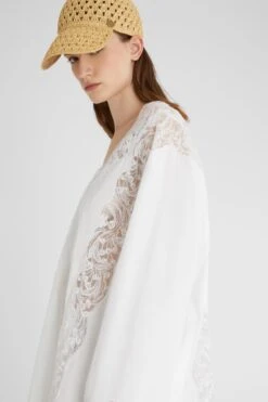 ERMANNO SCERVINO Short Cotton Kaftan With Handmade Rebrode Lace Appliques 9 ERMANNO SCERVINO Short Cotton Kaftan With Handmade Rebrode Lace Appliques -Angelina Store D462K404QYK 10601 03