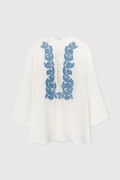 ERMANNO SCERVINO Short Kaftan In Pure Silk Crepe De Chine With Handmade Floral Appliques